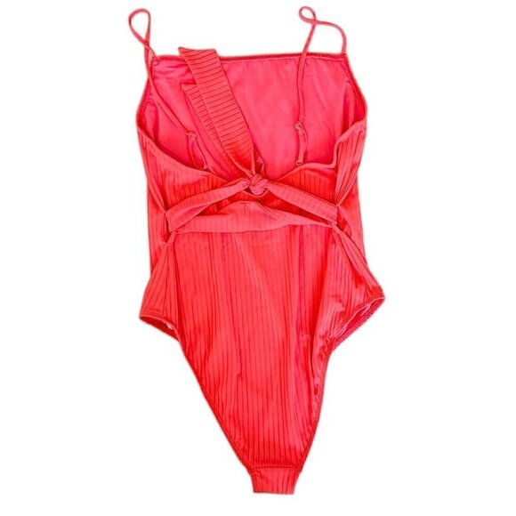 NWT Topshop Ribbed Belted Coral One Piece Swimsuit - Picture 5 of 6